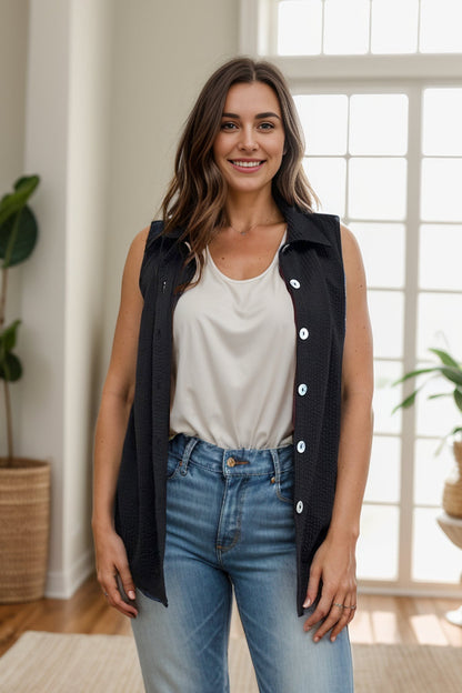 A Little Extra - Sleeveless Button Down