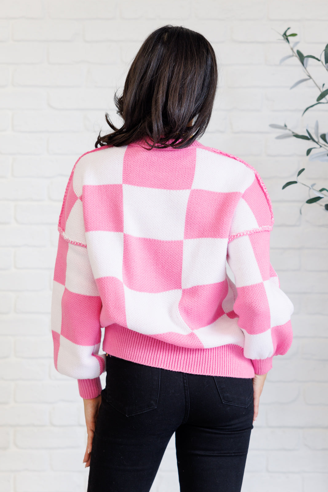 Check Yourself Checkered Sweater in Pink