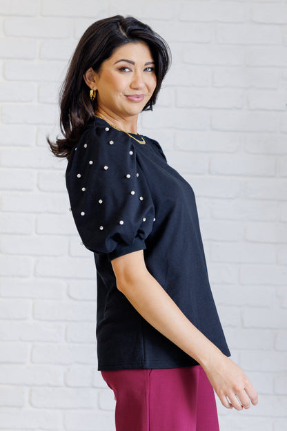 Diamonds and Pearls Puff Sleeve Top in Black