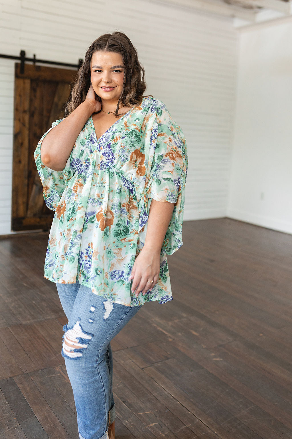 Fabled in Floral Draped Peplum Top in Ivory