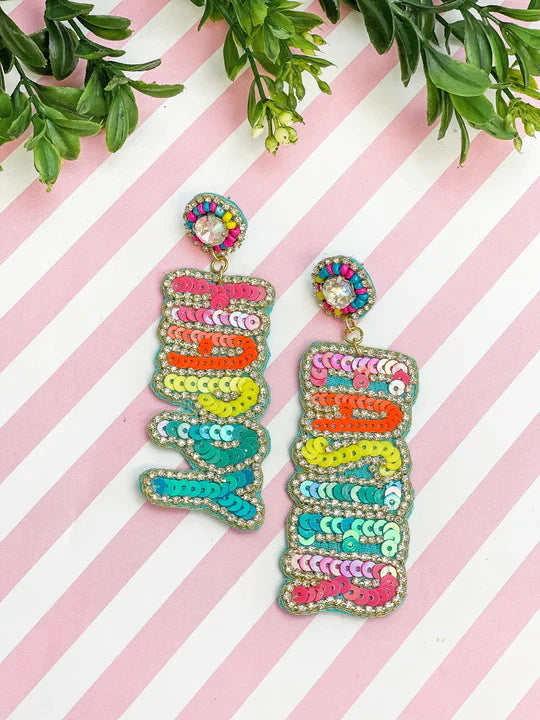 Happy Easter Sequin Dangle Earrings