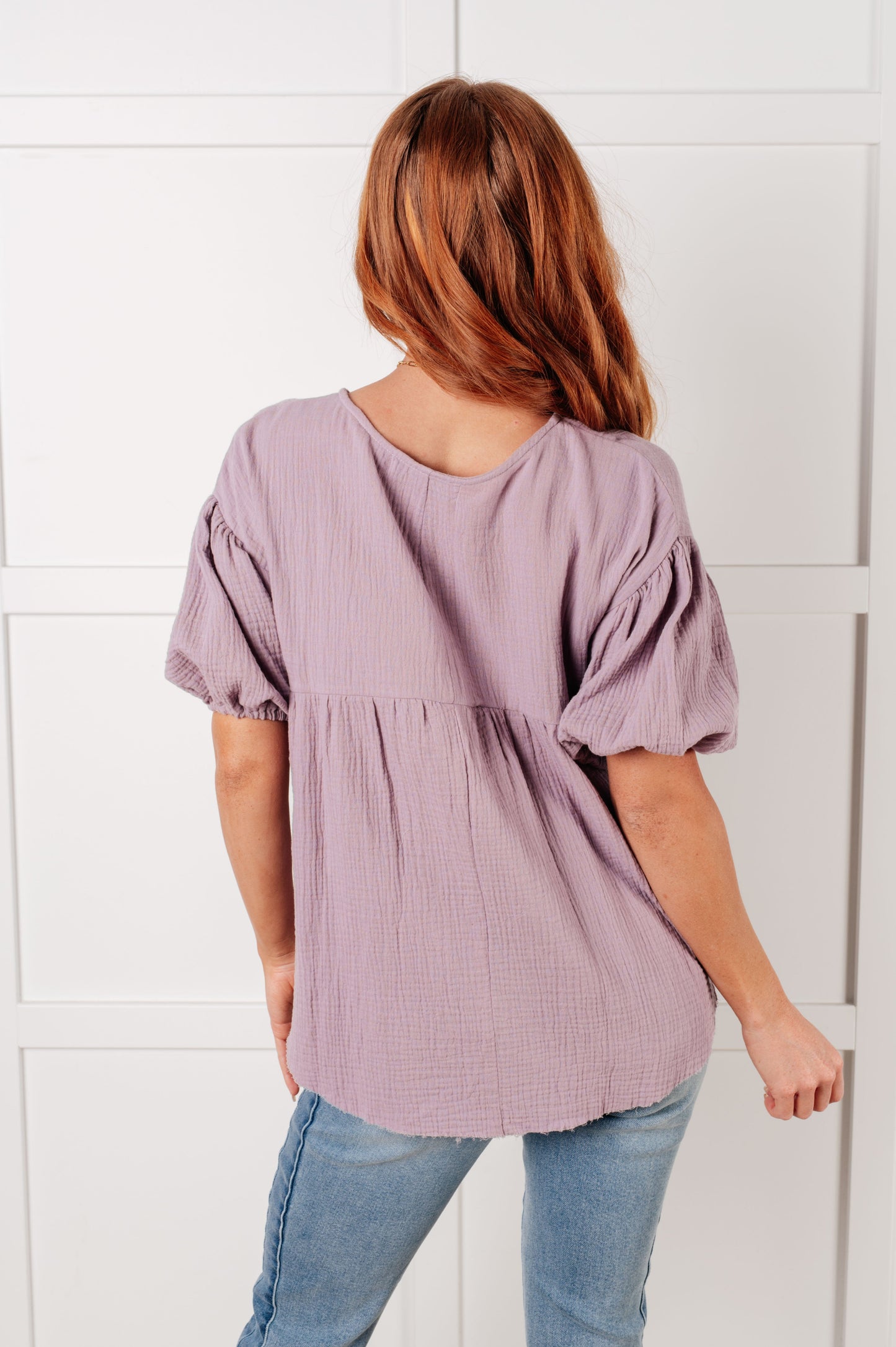 Pleasantly Perfect Bubble Sleeve Peasant Blouse