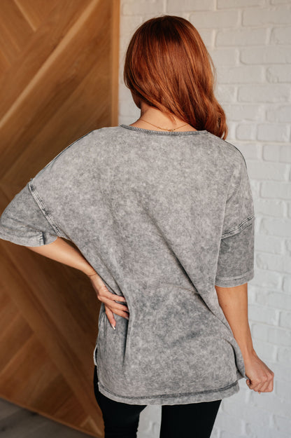 Unbothered Mineral Wash Top in Grey