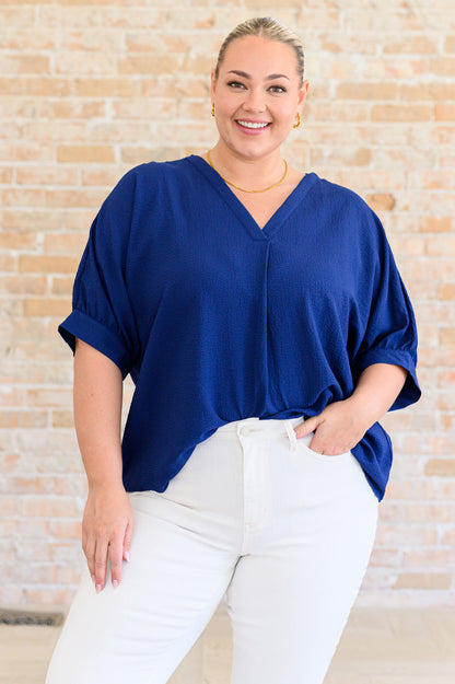 Up For Anything V-Neck Blouse in Navy