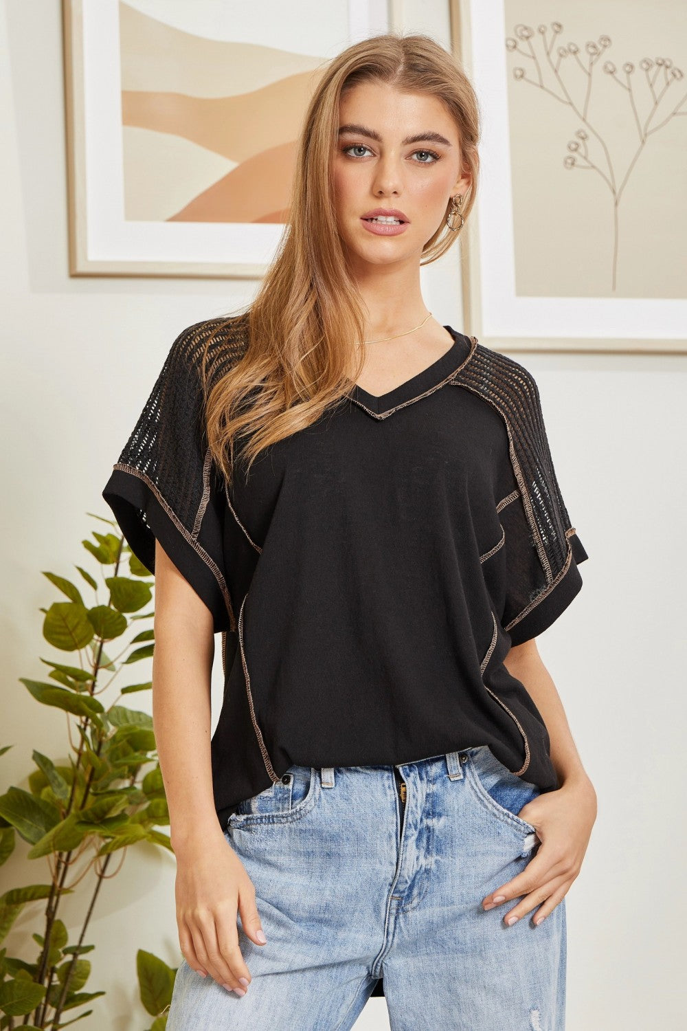 Tunic Top with V-Neckline and Shoulder Details